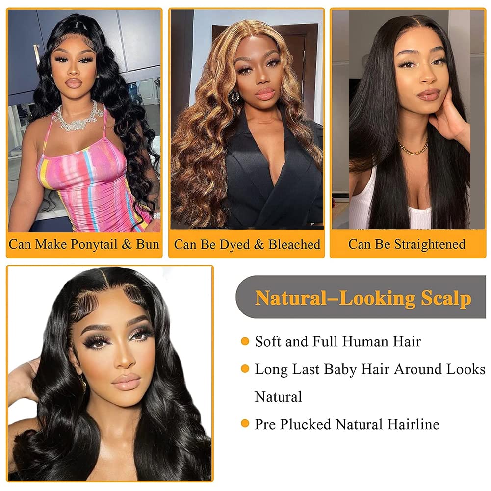 2 Body Wave Bundles Human Hair 14 Inch 10A Grade 2 Bundle Human Hair Body Wave for Black Women Unprocessed Brazilian Virgin Hair Extensions Human Hair Bundles Body Wave Natural Black