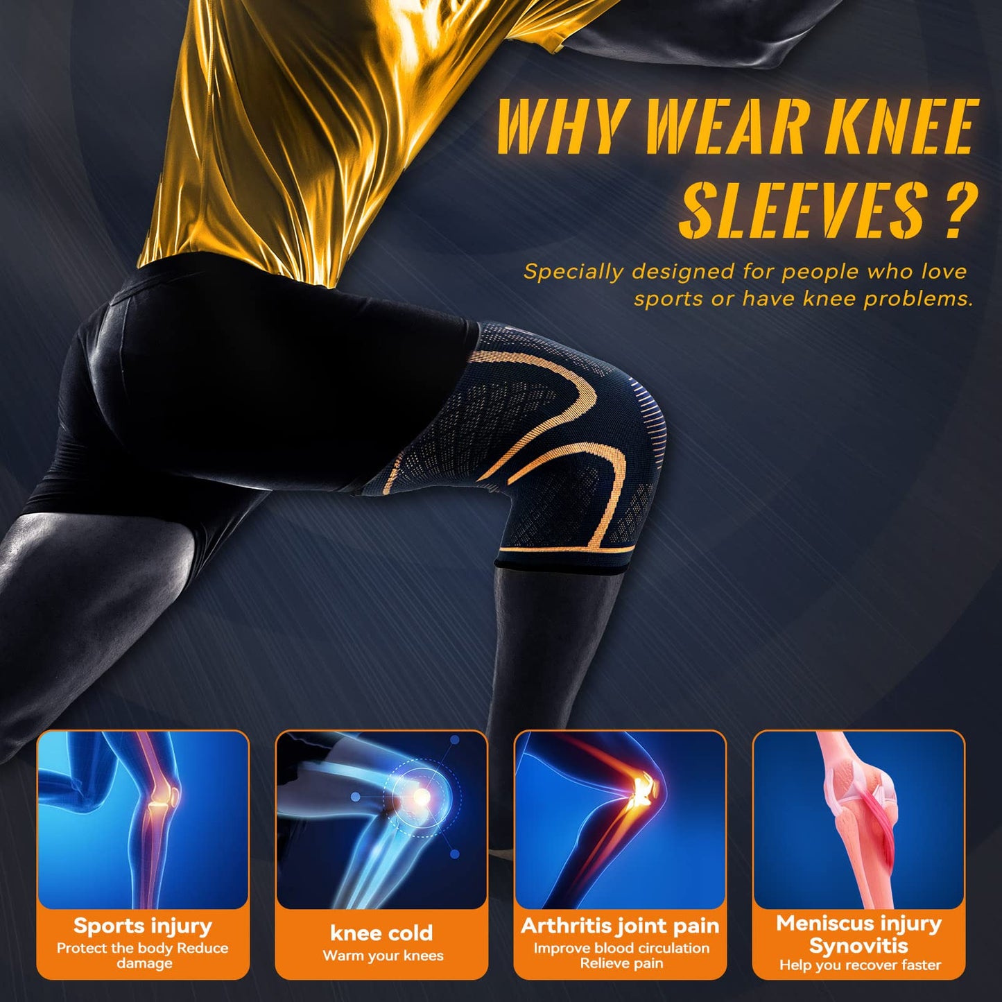 Copper Knee Braces for Men and Women (2 pack) -Knee Supports Copper Compression Knee Sleeve for Knee Pain, Arthritis, Sports and Recovery Support