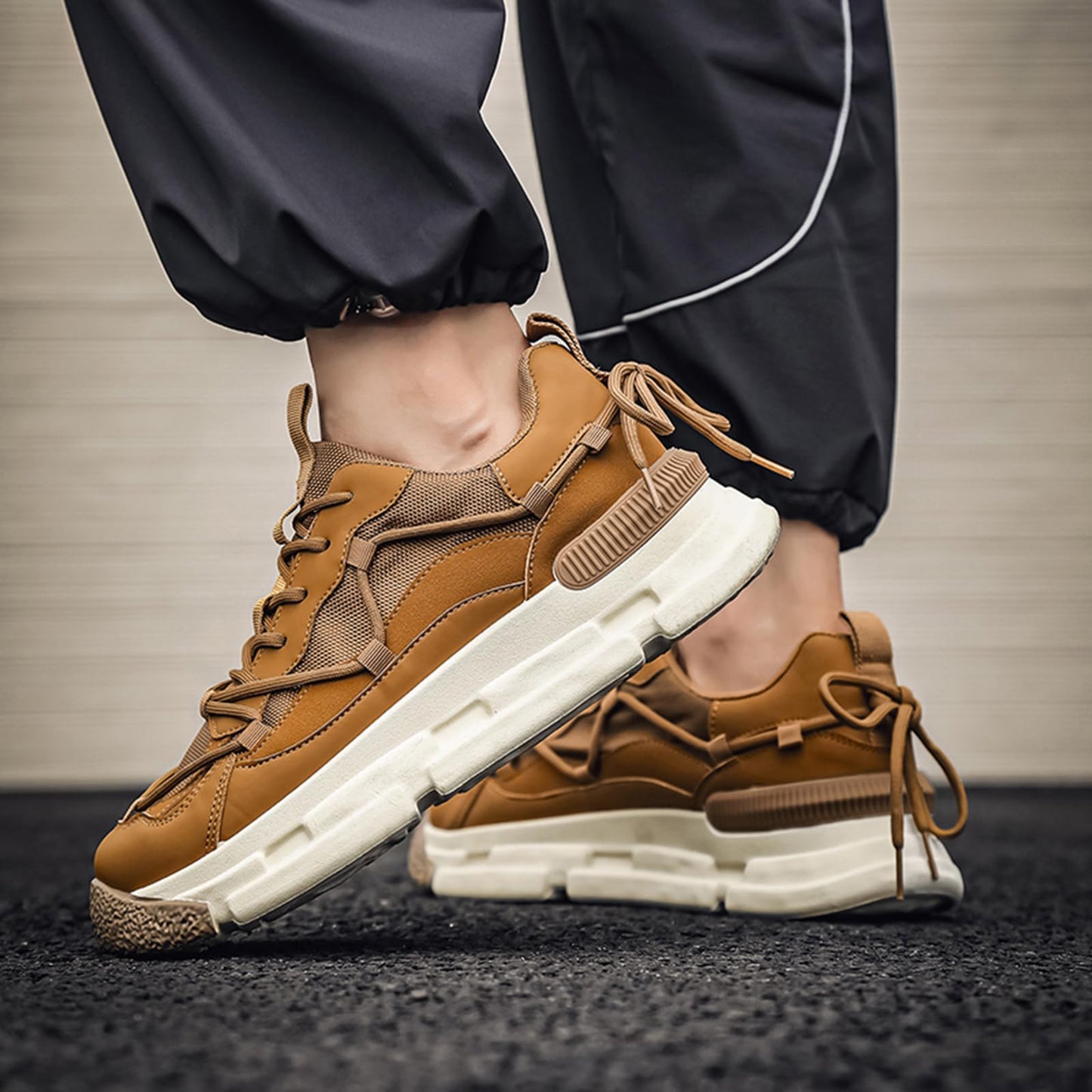 GSIGUL Men's Road Running Shoes Lightweight Walking Shoes Cushioning Mens Sneaker Athleisure Casual Shoes for Men Khaki