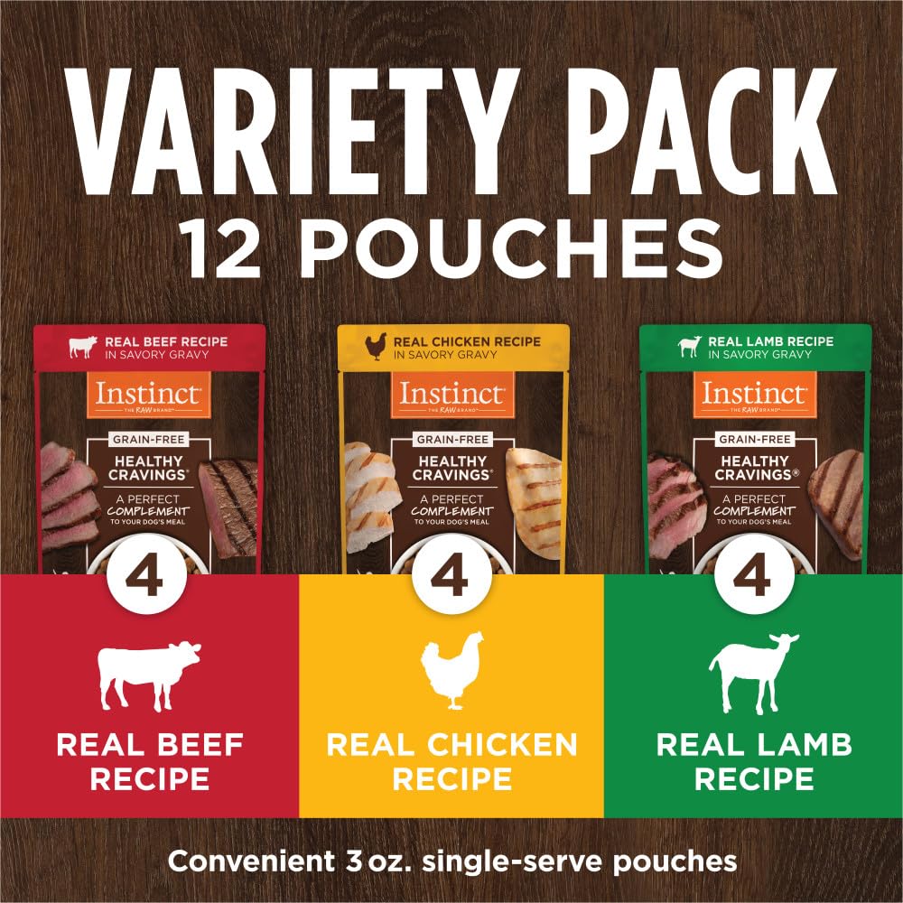 Instinct Healthy Cravings Grain Free Recipe Variety Pack Natural Wet Dog Food Topper by Nature's Variety, 3 oz. Pouches (Pack of 12)