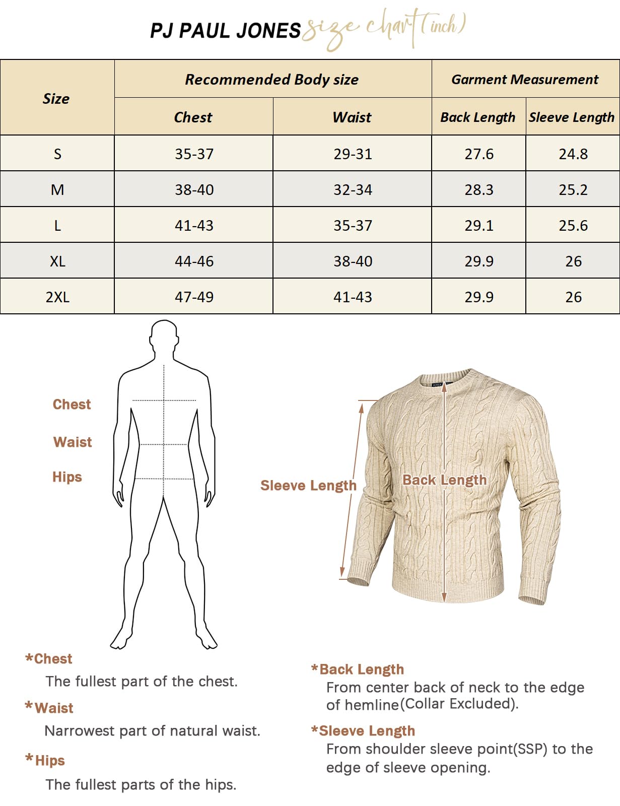 PJ PAUL JONES Mens Crewneck Sweater Casual Long Sleeve Textured Pullover Sweater Regular Fit Cable Knit Pullovers Apricot S