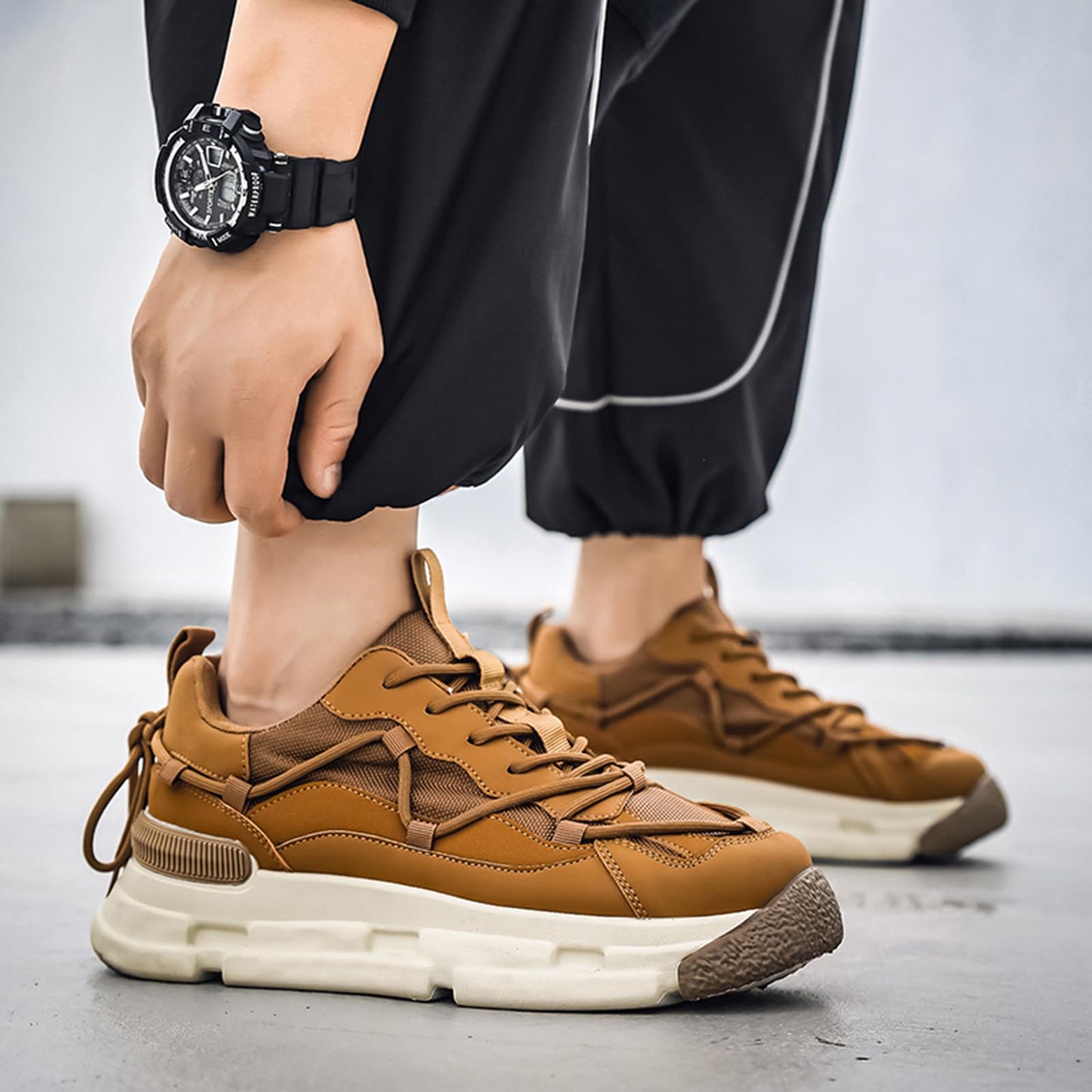 GSIGUL Men's Road Running Shoes Lightweight Walking Shoes Cushioning Mens Sneaker Athleisure Casual Shoes for Men Khaki