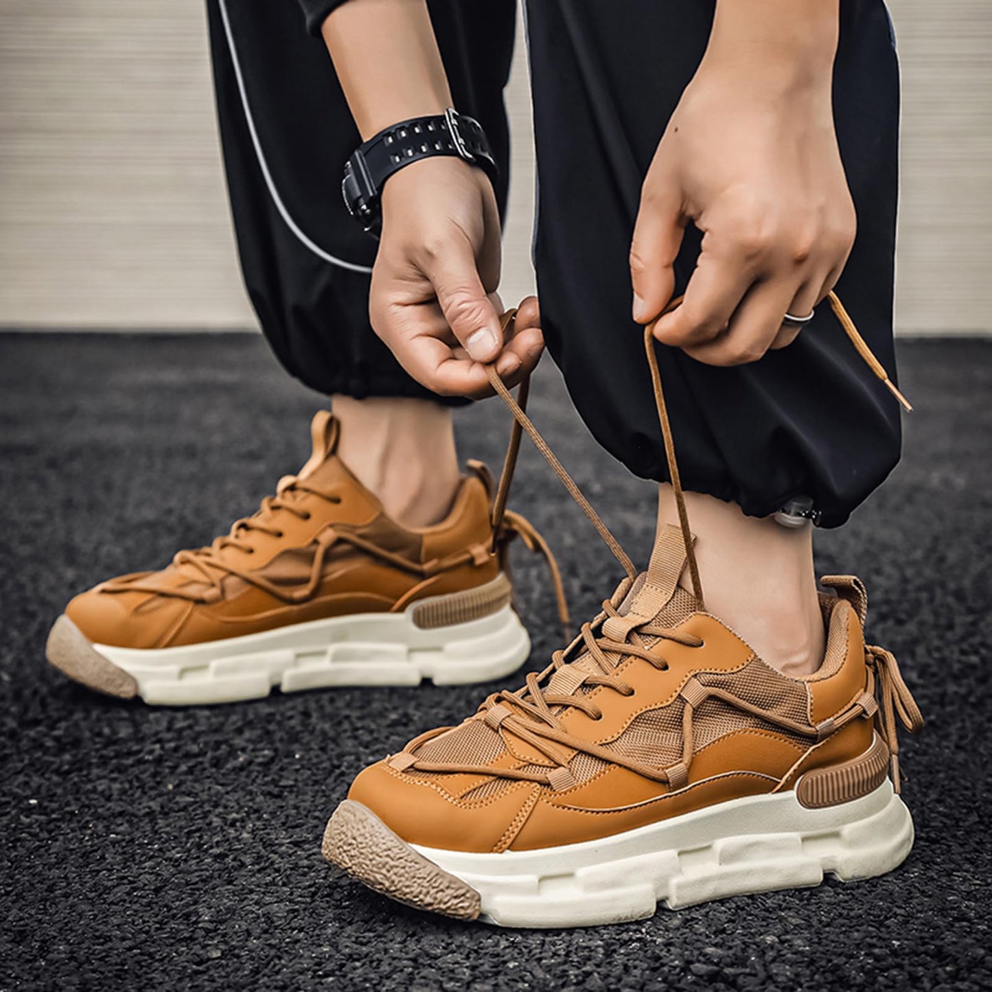 GSIGUL Men's Road Running Shoes Lightweight Walking Shoes Cushioning Mens Sneaker Athleisure Casual Shoes for Men Khaki