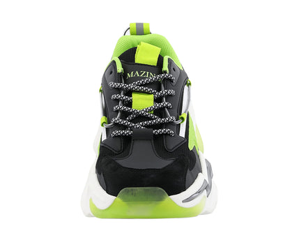 Mazino Chrome Fashion Chunky Sneakers for Men -Men's Athleisure Casual Shoes in (Lime /10.5)