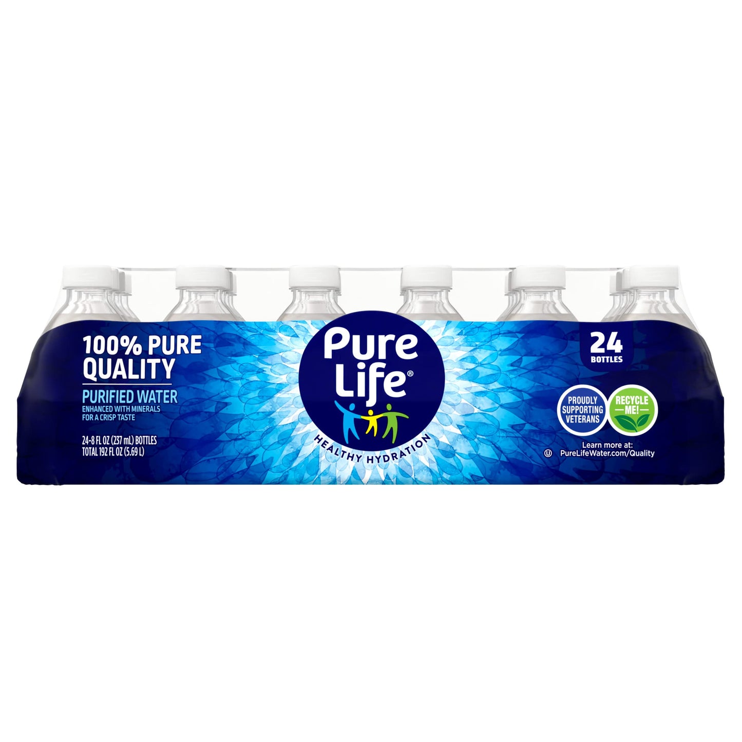 Pure Life Purified Water Bottles, 24 Pack - Still Bottled Water Enhanced with Minerals for a Crisp Taste, Plastic Bottles - 8 Fl Oz