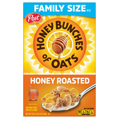 Honey Bunches of Oats Honey Roasted Breakfast Cereal, Honey Oats Cereal with Granola Clusters, 18 OZ Box