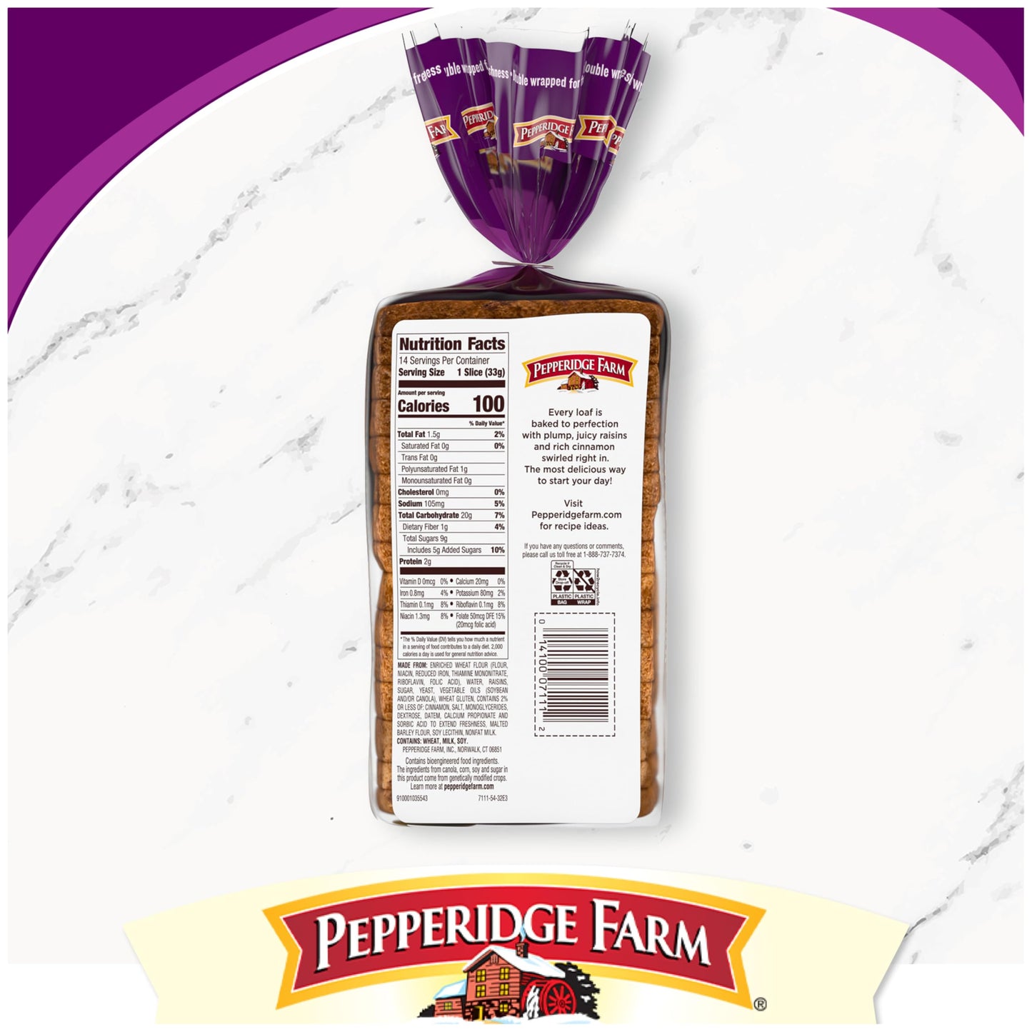 Pepperidge Farm Raisin Cinnamon Swirl Breakfast Bread, 16 Oz Loaf