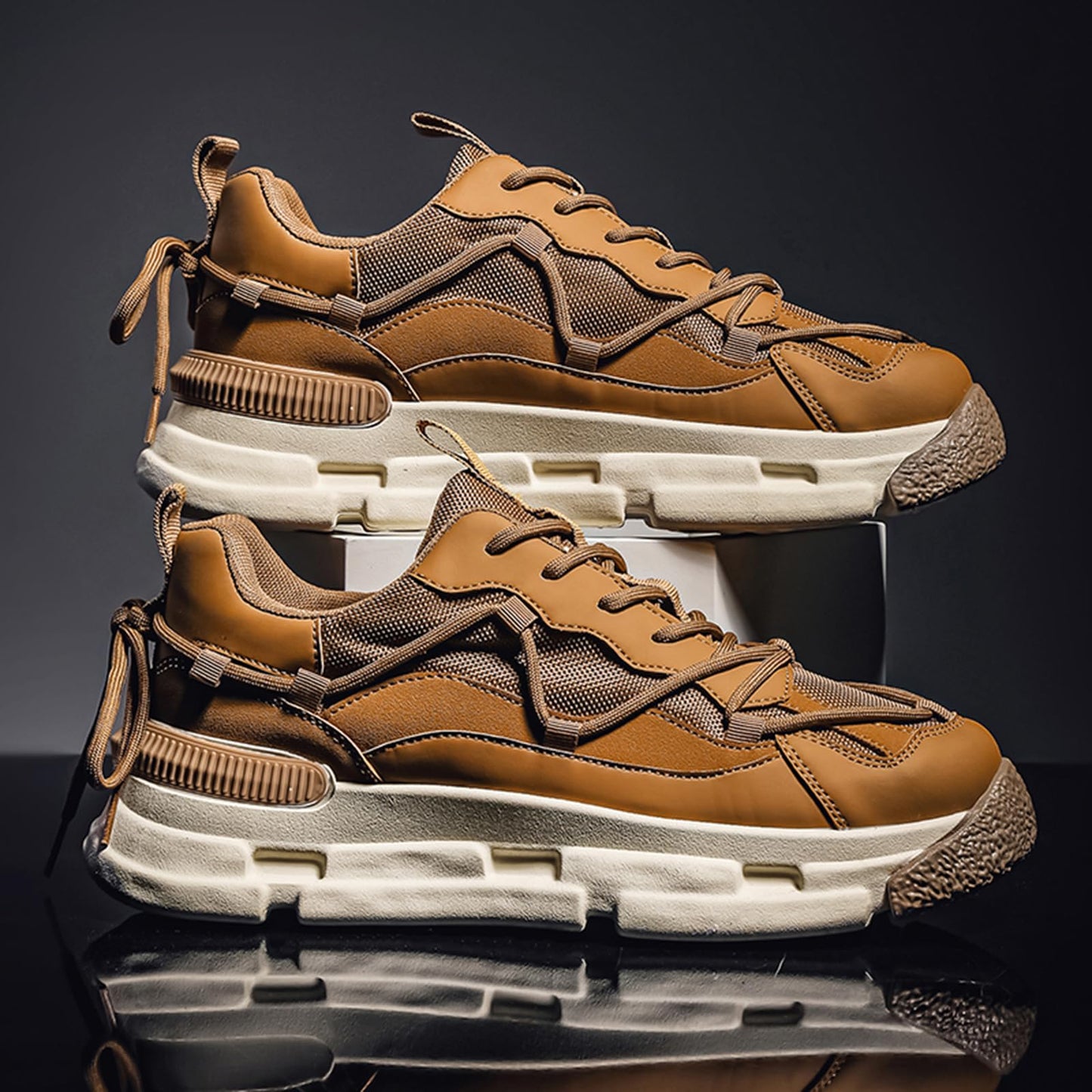 GSIGUL Men's Road Running Shoes Lightweight Walking Shoes Cushioning Mens Sneaker Athleisure Casual Shoes for Men Khaki