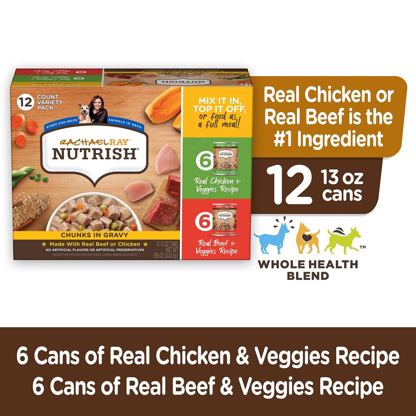 Rachael Ray Nutrish Chunks in Gravy Wet Dog Food Variety Pack, 13 Ounce (Pack of 12)