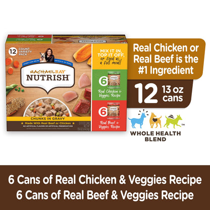 Rachael Ray Nutrish Chunks in Gravy Wet Dog Food Variety Pack, 13 Ounce (Pack of 12)