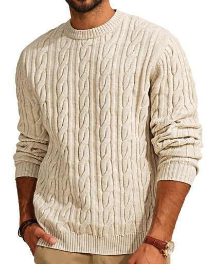 PJ PAUL JONES Mens Crewneck Sweater Casual Long Sleeve Textured Pullover Sweater Regular Fit Cable Knit Pullovers Apricot S