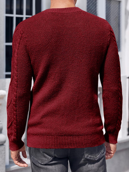 NIUBIA Men's Slim Fit Crewneck Pullover Sweater Winter Casual Chunky Cable Knit Comfort Heavy Long Sleeve Sweaters Red