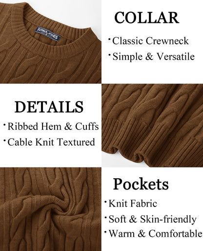 PJ PAUL JONES Men's Sweaters Pullover Crewneck Long Sleeve Cable Knit Sweater Casual Textured Sweaters Brown XXL