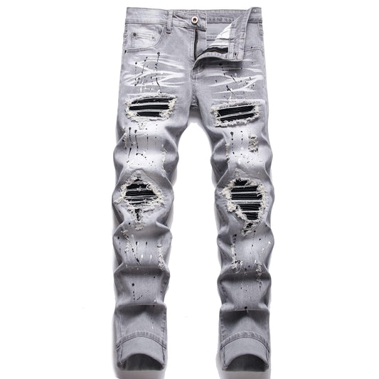 AITITIA Men's Ripped Regular Fit Stretch Jeans (32, 6620 Grey)