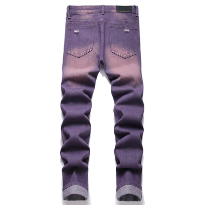 OIIIO Men's Ripped Slim Fit Straight Leg Jean Denim Pant (28, 30026 Purple)