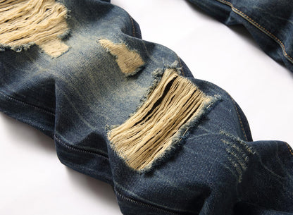 RXXKKK Men's Regular Fit Ripped Jean (34, 750 Vintage Blue)