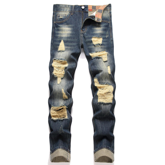 RXXKKK Men's Regular Fit Ripped Jean (34, 750 Vintage Blue)