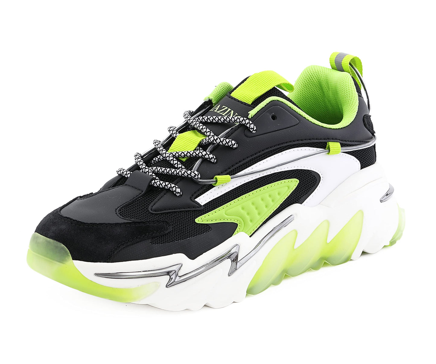 Mazino Chrome Fashion Chunky Sneakers for Men -Men's Athleisure Casual Shoes in (Lime /10.5)