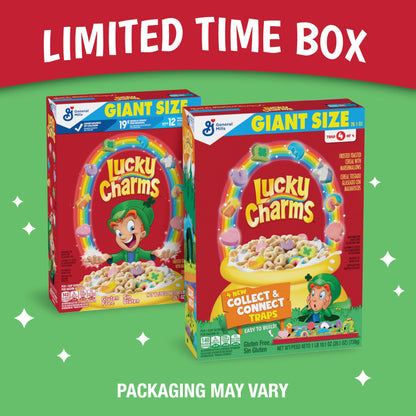 Lucky Charms Gluten Free Cereal with Marshmallows, Kids Breakfast Cereal, Made with Whole Grain, Family Size, 18.6 oz