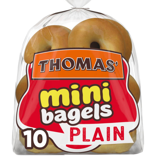 Thomas' Plain Mini Bagels, 10 count, (1.5 oz each), Pre-sliced Bagels, 15 oz Bag