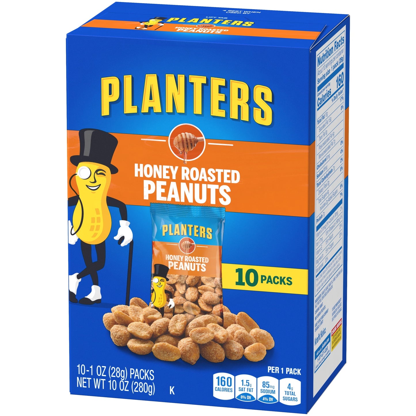 Planters Honey Roasted Peanuts, 10 ct Box, 1 oz Packs